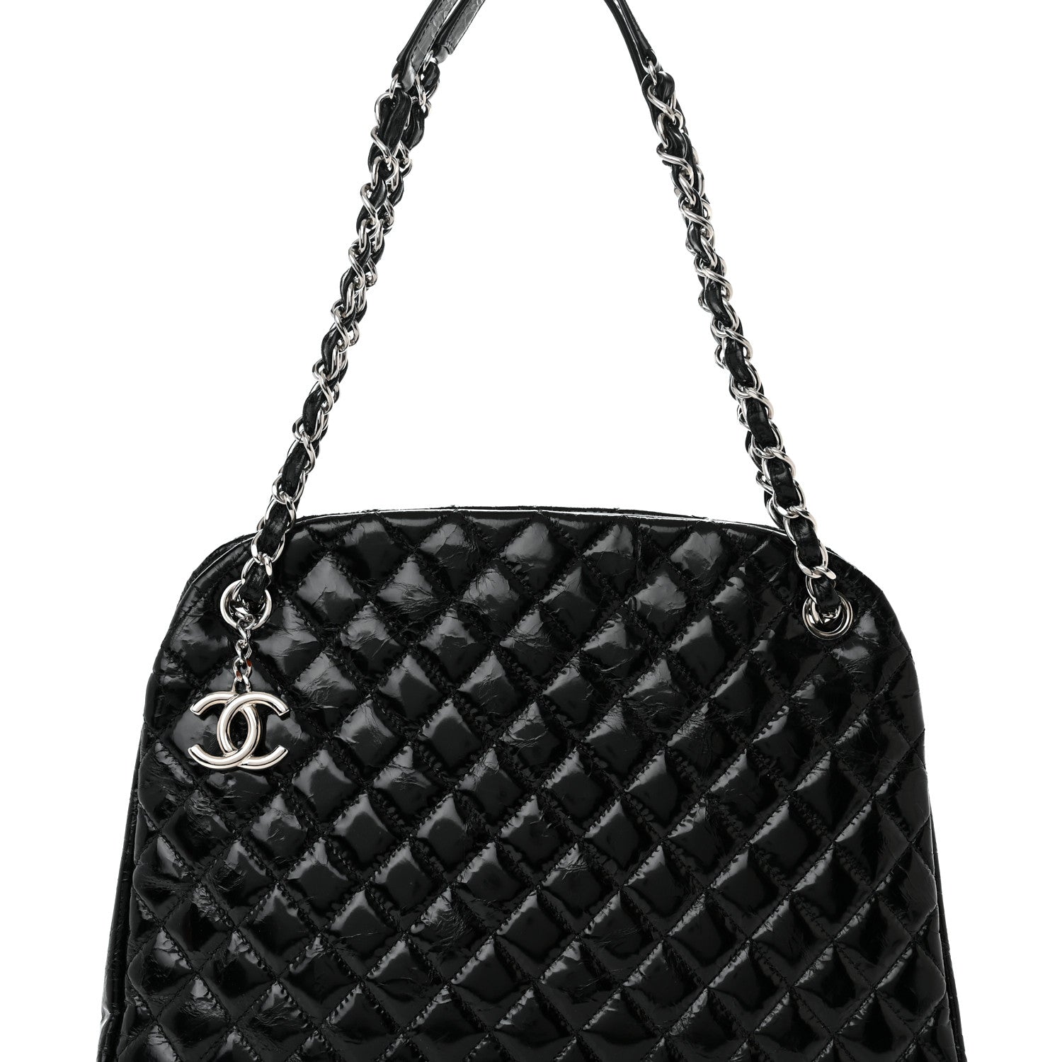 Chanel Glazed Calfskin Quilted Large Just Mademoiselle Bowling Bag Black 8 of 10