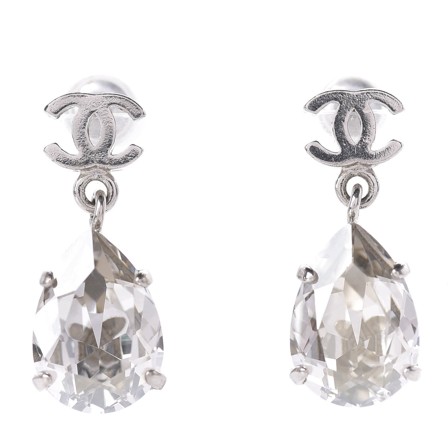 Crystal CC Tear Drop Earrings Silver