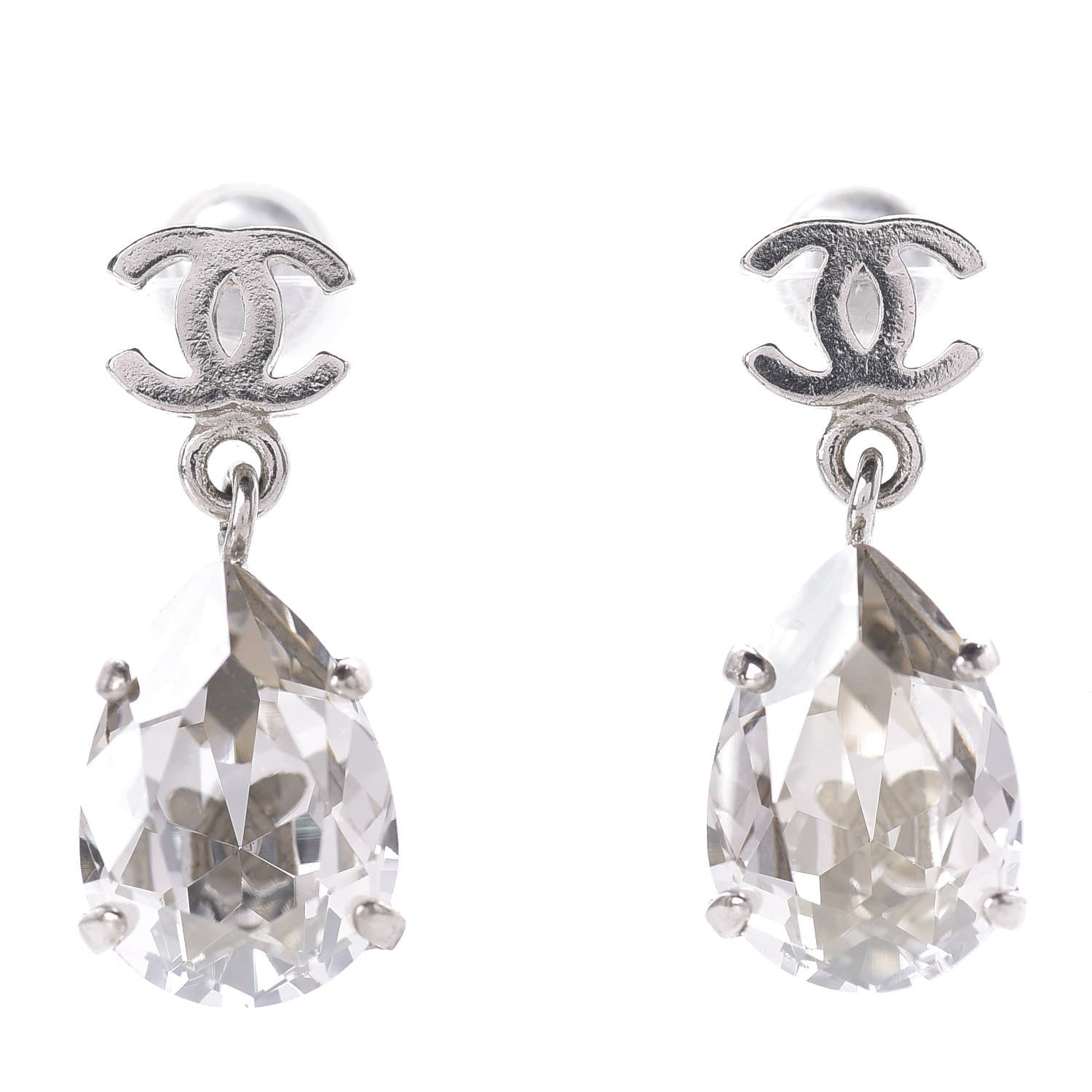 Chanel Crystal CC Tear Drop Earrings Silver 1 of 4