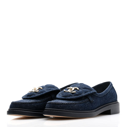 Chanel Denim CC Turnlock Loafers 36.5 Dark Blue 3 of 8