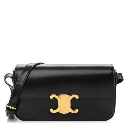 Celine Shiny Calfskin Triomphe Shoulder Bag Black 1 of 12