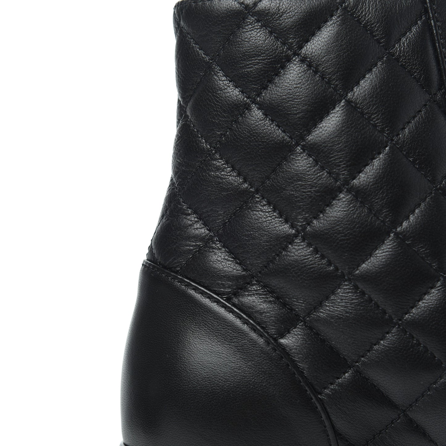 Shiny Lambskin Quilted Lace Up Combat Boots 36.5 Black