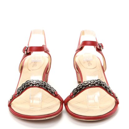 Chanel Lambskin CC Pearl Chain Sandals 39 Red 2 of 10