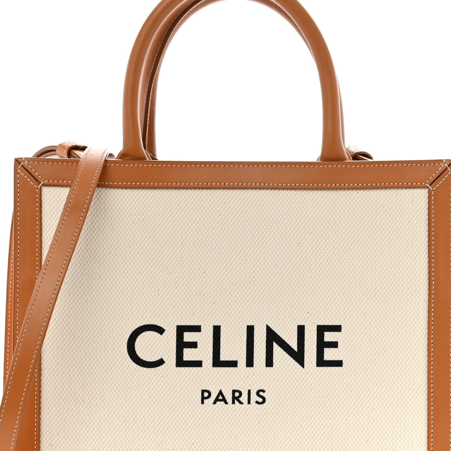 Canvas Calfskin Logo Print Small Vertical Cabas Natural Tan