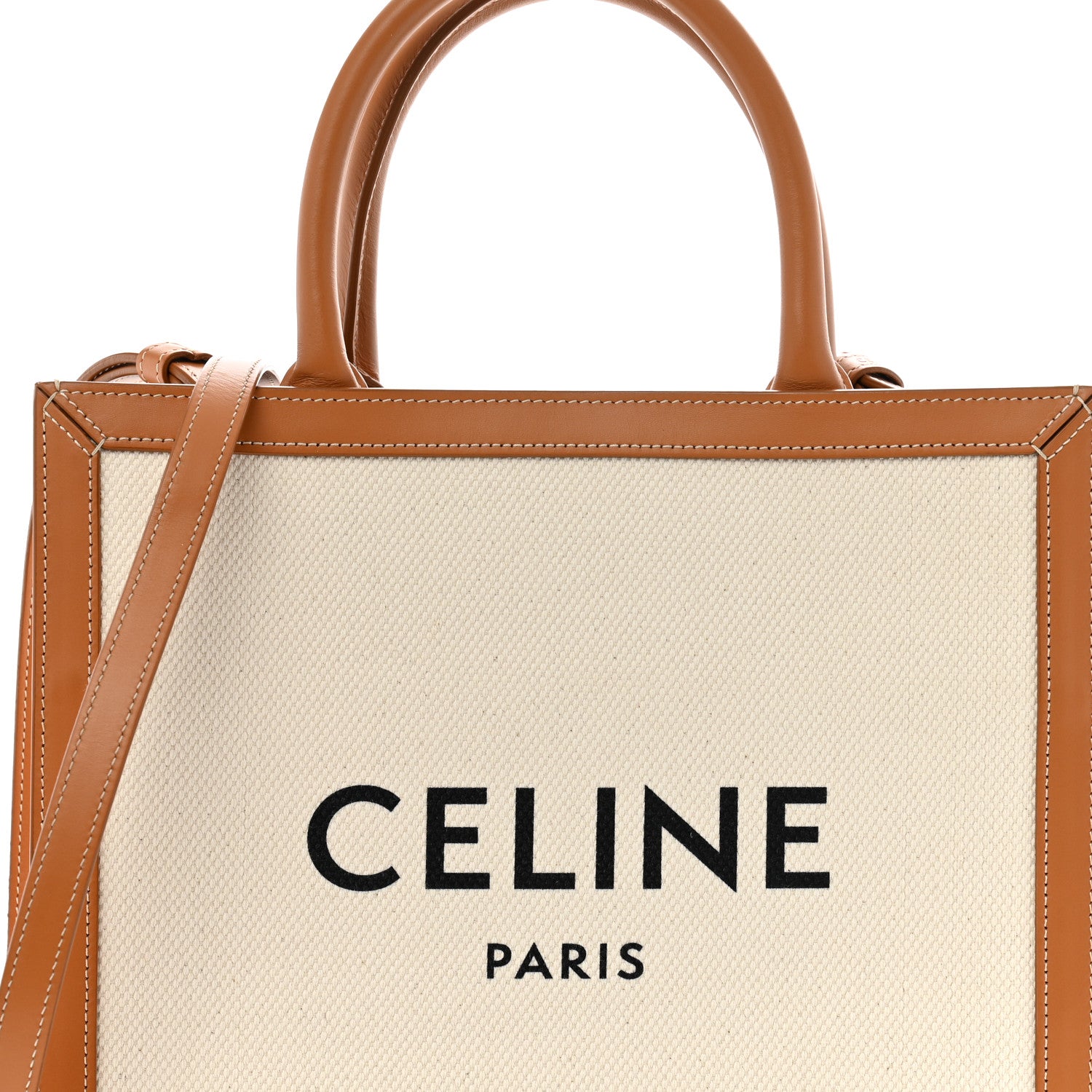 Celine Canvas Calfskin Logo Print Small Vertical Cabas Natural Tan 9 of 14