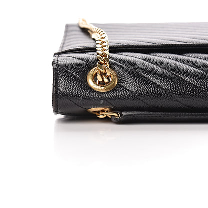 Saint Laurent Grain De Poudre Matelasse Chevron Large Monogram Satchel Black 11 of 20