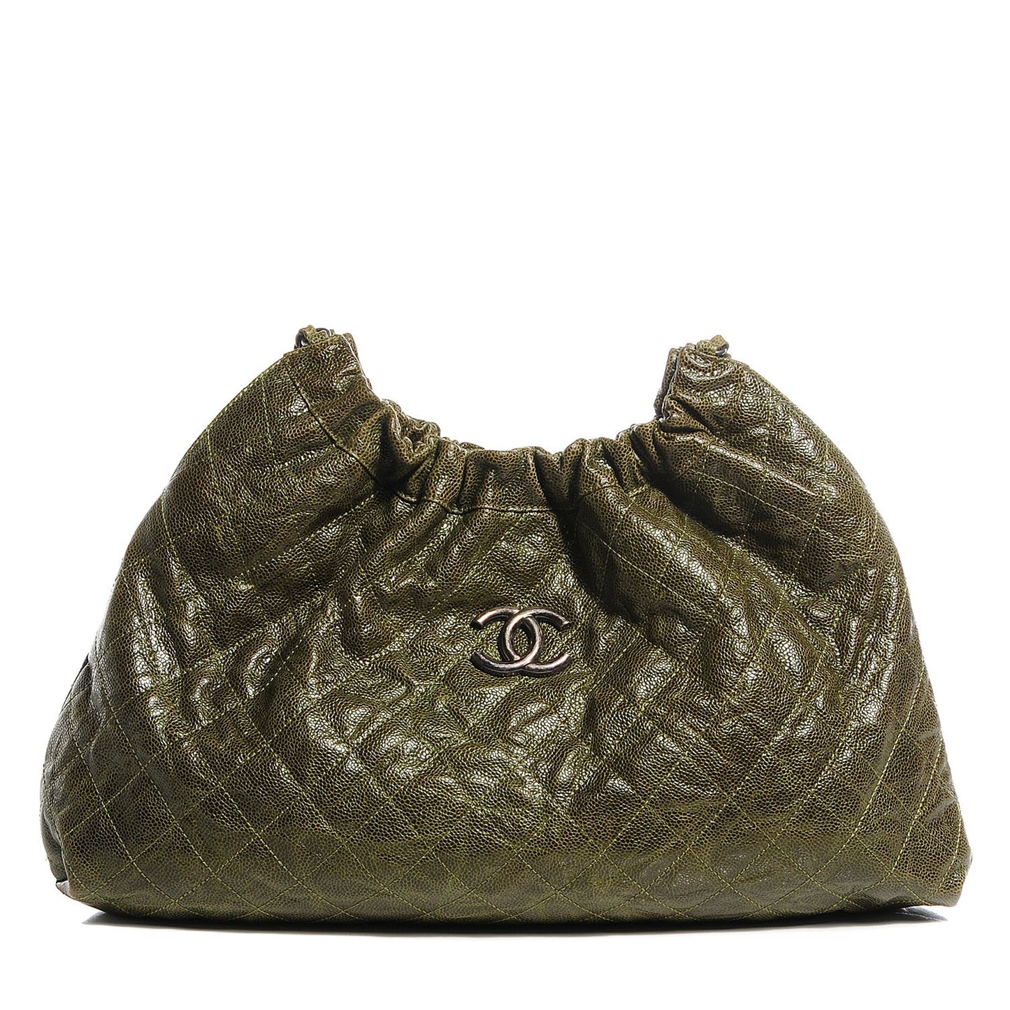 Grained Calfskin Quilted Medium Elastic Tote Green