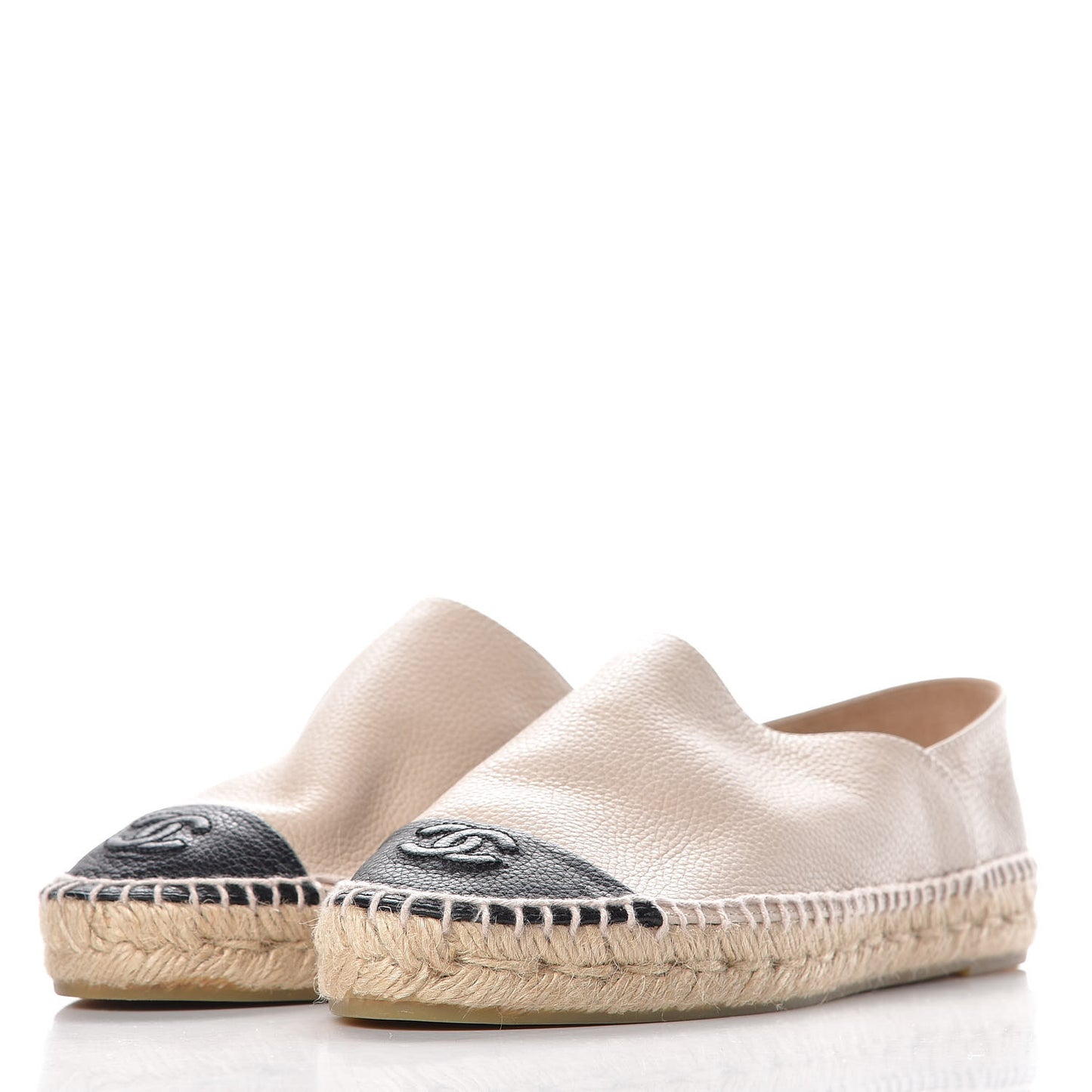 Grained Calfskin CC Espadrilles 38 Beige Black