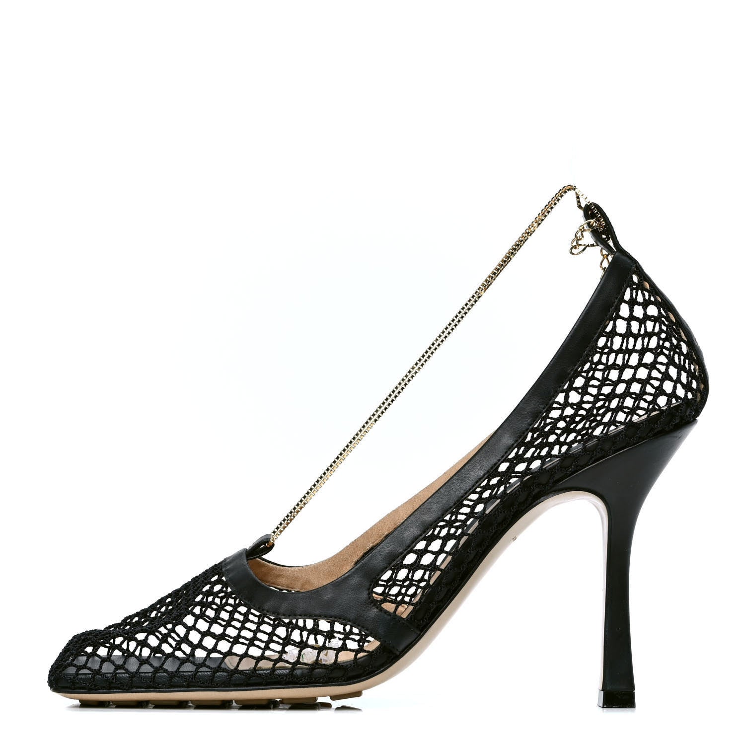 Bottega Veneta Mesh Calfskin Chain Stretch Pumps 41 Black 1 of 5