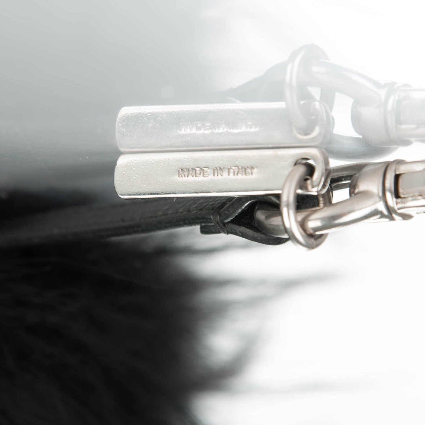 Vitello Elite Fox Fur Fusto Monster Bag Bug Charm Black Yellow