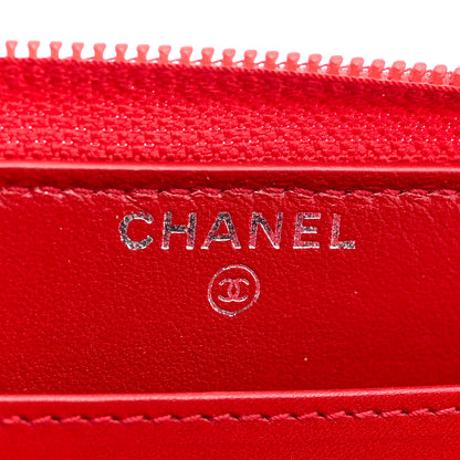 Chanel Patent Camellia Embossed Large Gusset Zip Around Wallet Red 6 of 7