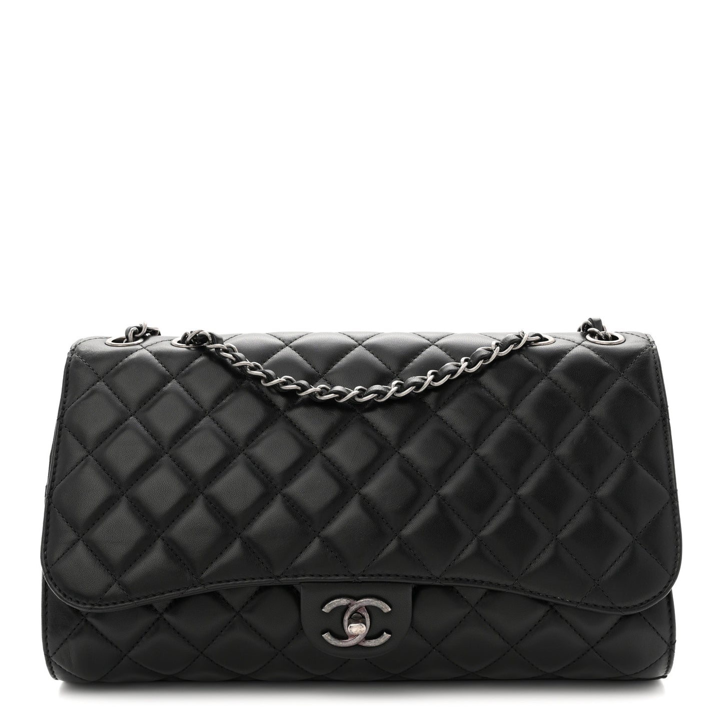 Lambskin Quilted Jumbo Grocery By Chanel Drawstring Shopping Bag Black