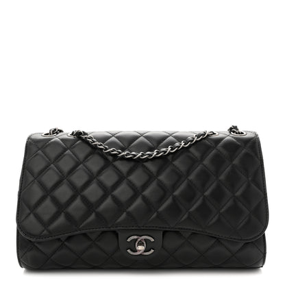 Chanel Lambskin Quilted Jumbo Grocery By Chanel Drawstring Shopping Bag Black 1 of 10