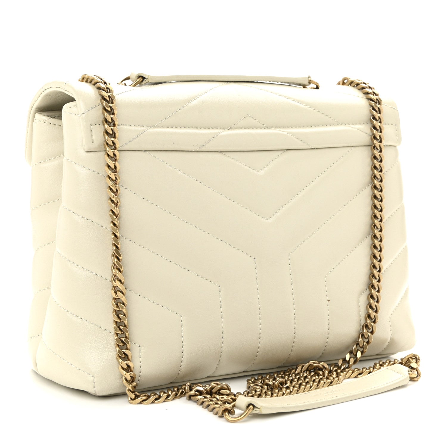 Saint Laurent Calfskin Y Quilted Monogram Small Loulou Chain Satchel Crema Soft 3 of 9