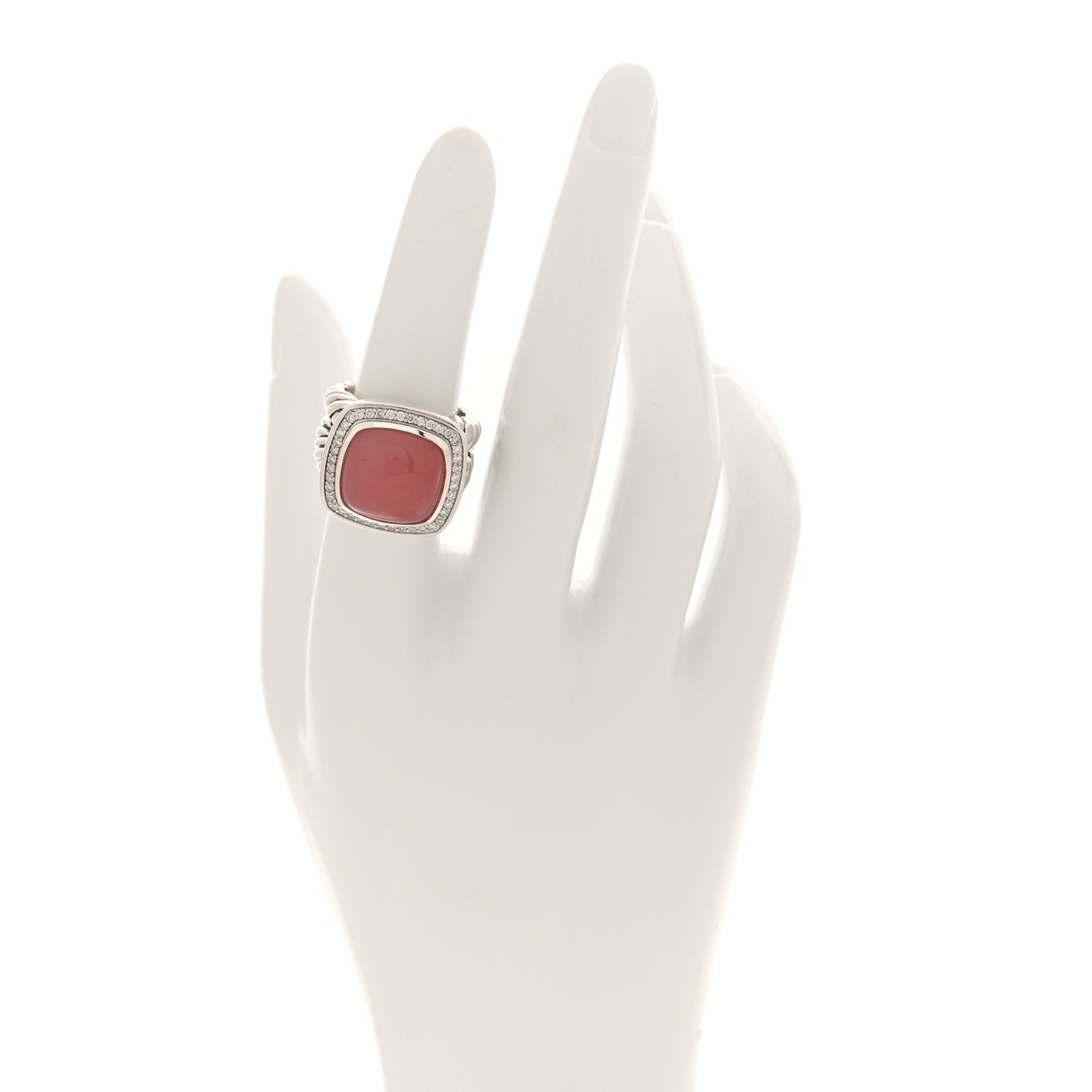 David Yurman Sterling Silver Diamond Pink Chalcedony 14mm Albion Ring 52 6 2 of 4