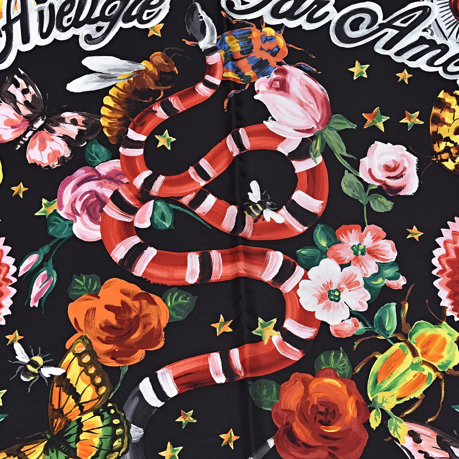 Gucci Silk Twill Jakam Square Scarf Black Pink 5 of 5