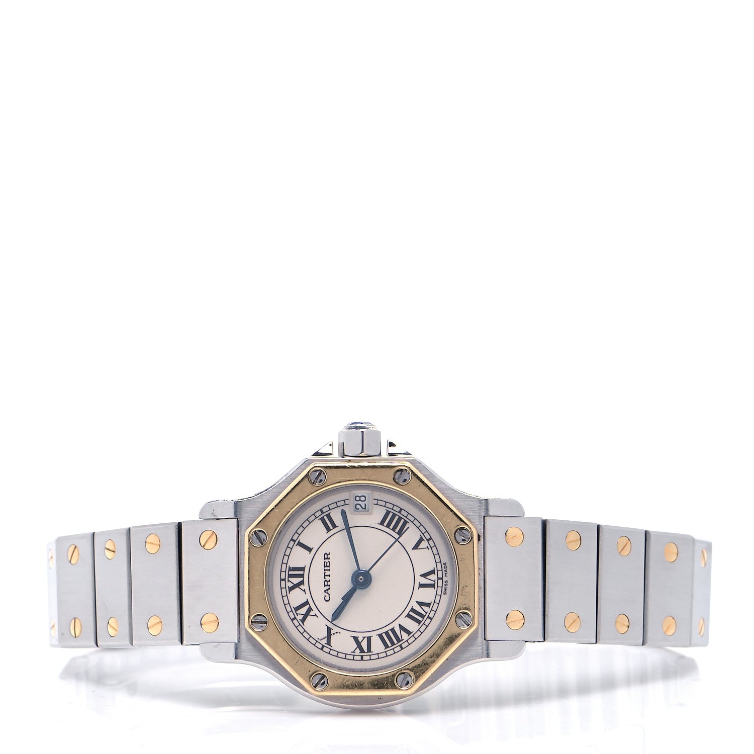 Cartier Stainless Steel 18K Yellow Gold 25mm Santos Octagon Quartz Watch 2 of 4