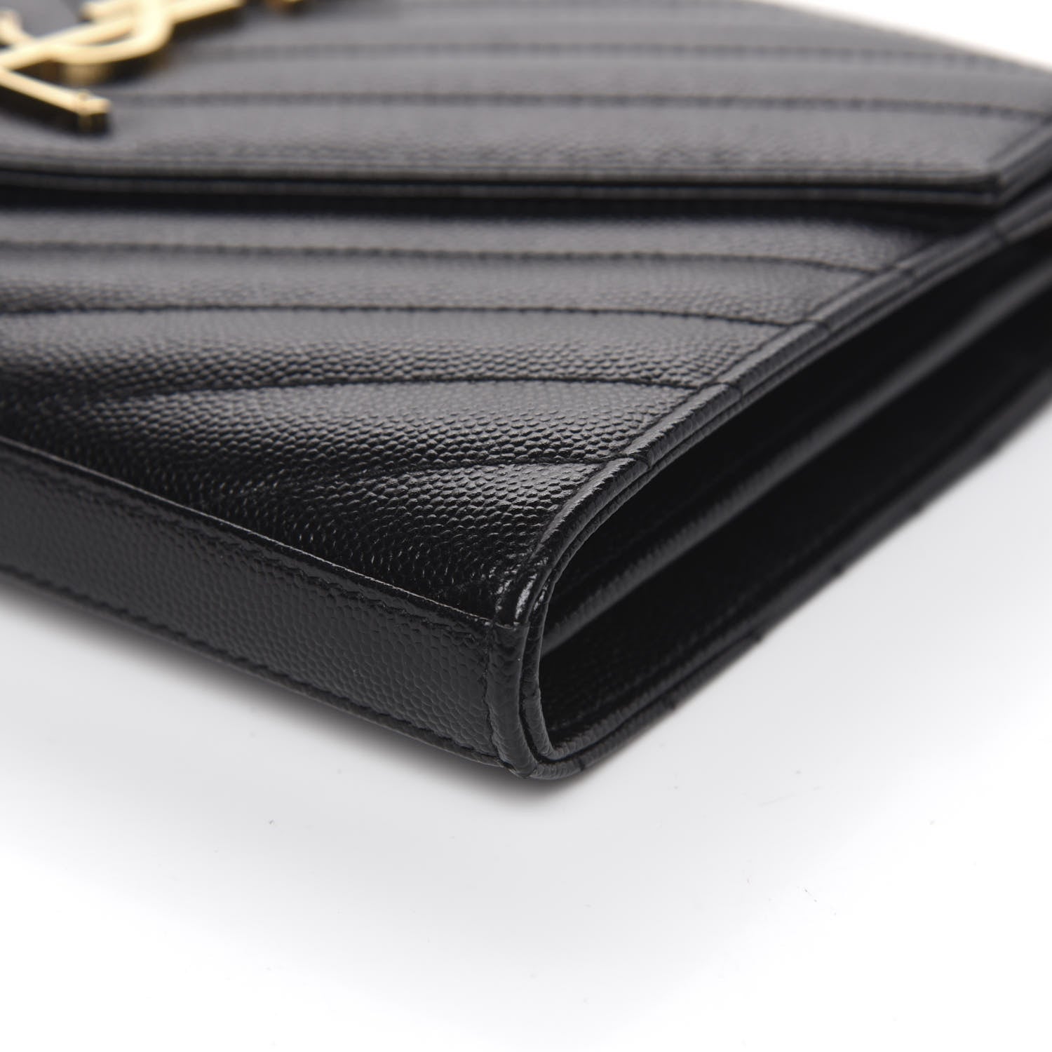 Saint Laurent Grain De Poudre Matelasse Chevron Monogram Chain Wallet Black 8 of 9