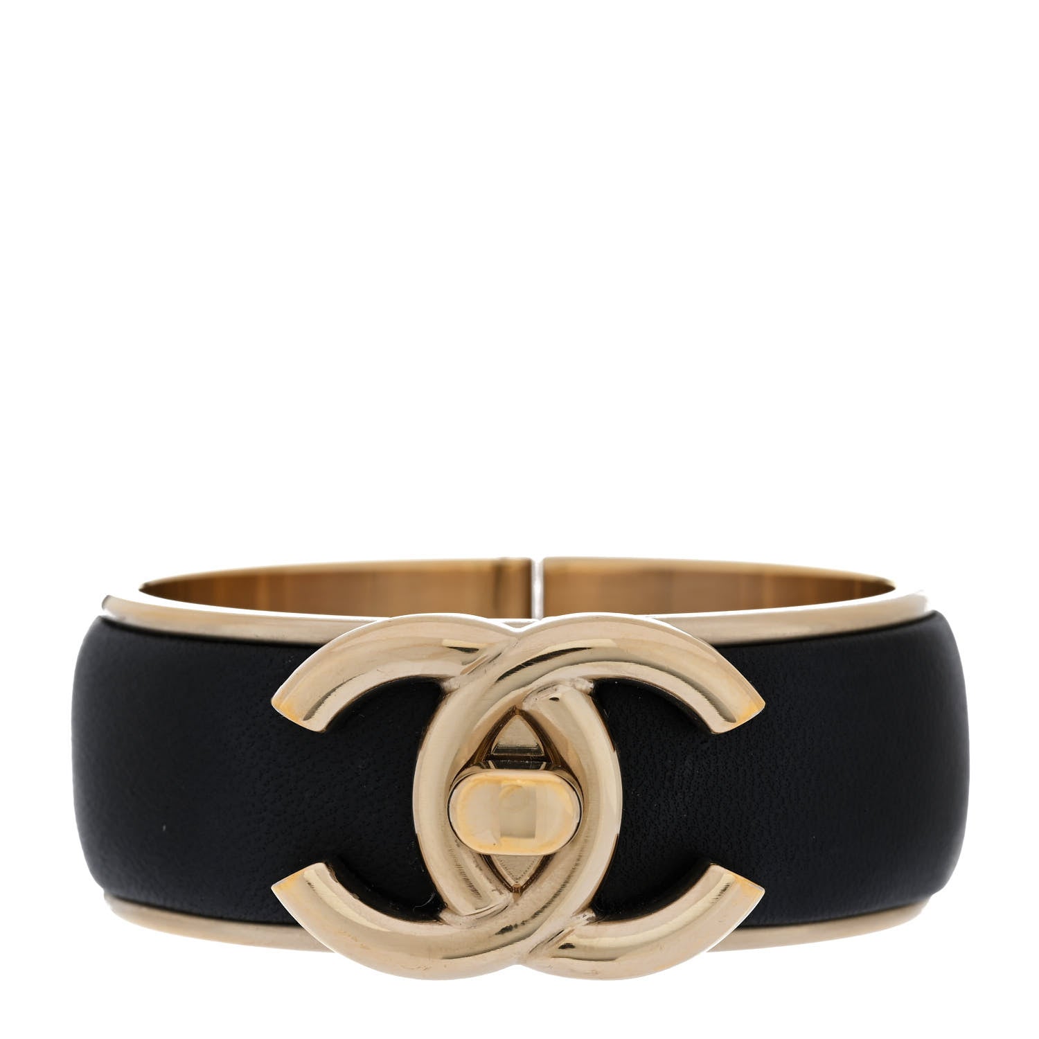 Chanel Lambskin CC Turnlock Cuff Bracelet Black Gold 1 of 5