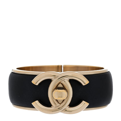 Chanel Lambskin CC Turnlock Cuff Bracelet Black Gold 1 of 5