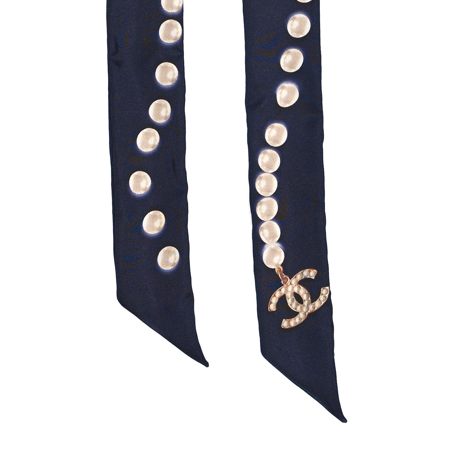 Chanel Silk Pearl CC Slim Bandeau Scarf Dark Navy 2 of 4