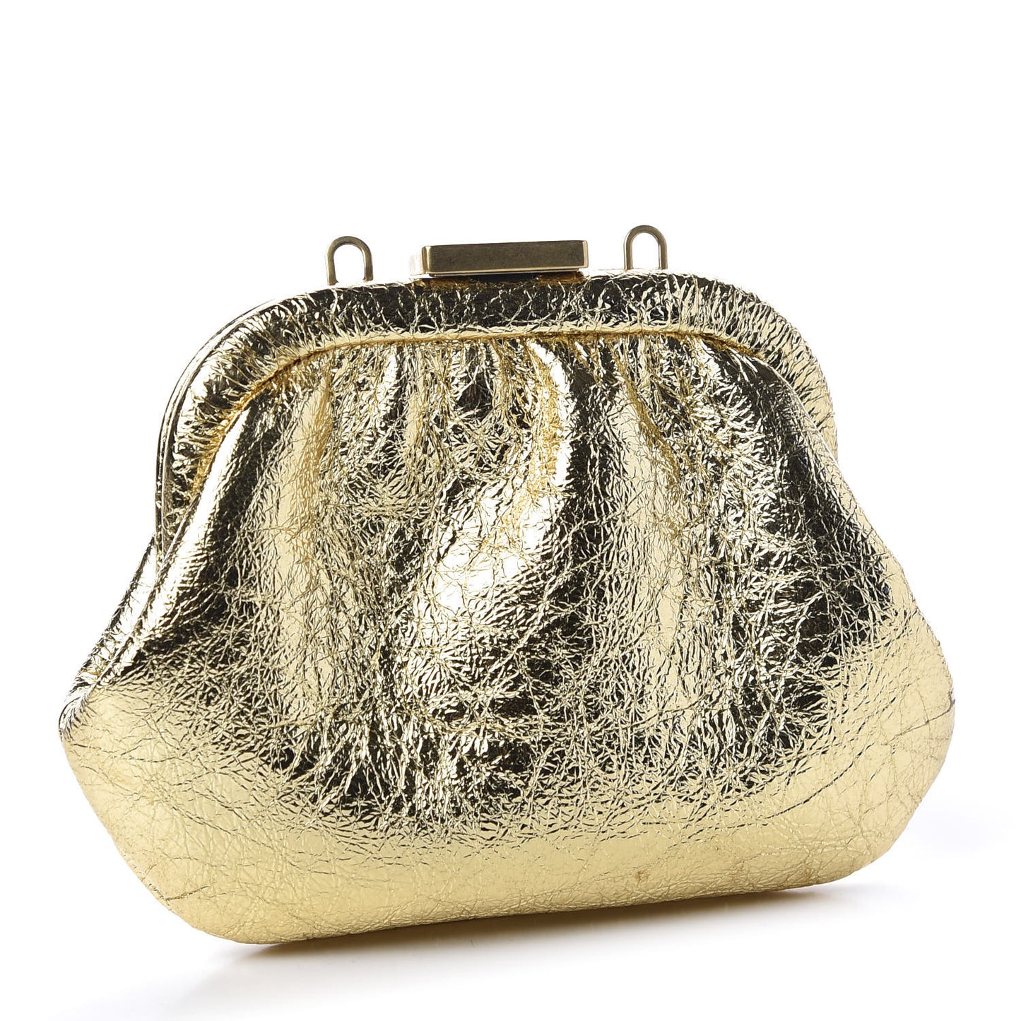 Metallic Textured Calfskin Logo Cloud Coin Purse With Strap Gold