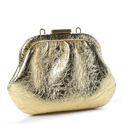 Balenciaga Metallic Textured Calfskin Logo Cloud Coin Purse With Strap Gold 6 of 14