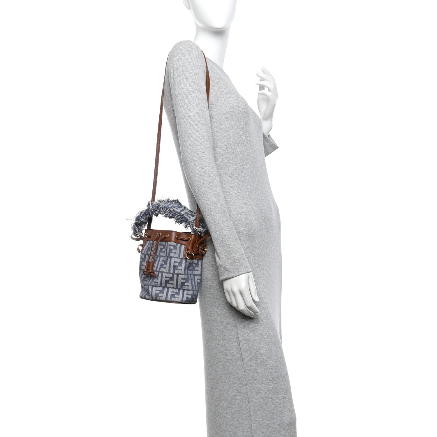 Fendi Denim Effect Fabric FF Jacquard Vitello Mini Mon Tresor