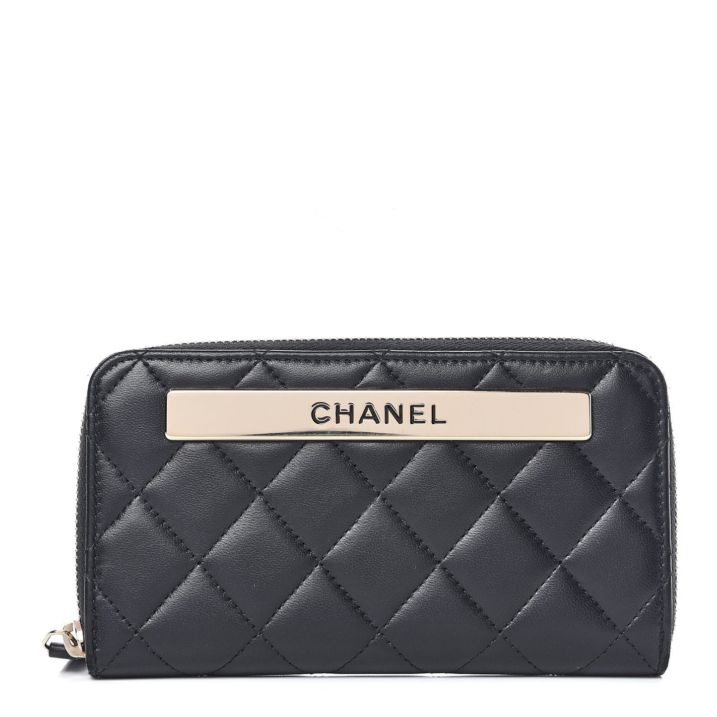 Lambskin Quilted Small Trendy CC Zip Around Wallet Black
