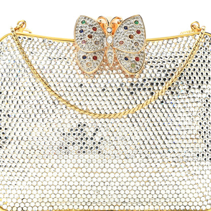 Judith Leiber Swarovski Crystal Butterfly Minaudiere Clutch Silver Gold 7 of 12