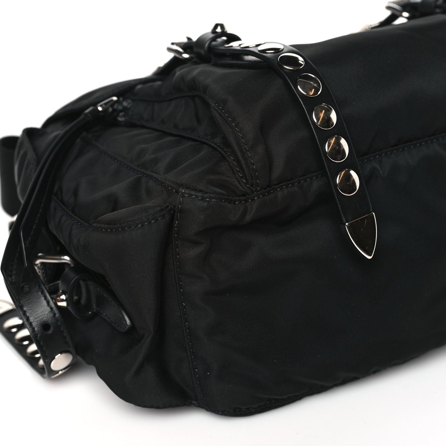 Nylon New Vela Studded Messenger Bag Black