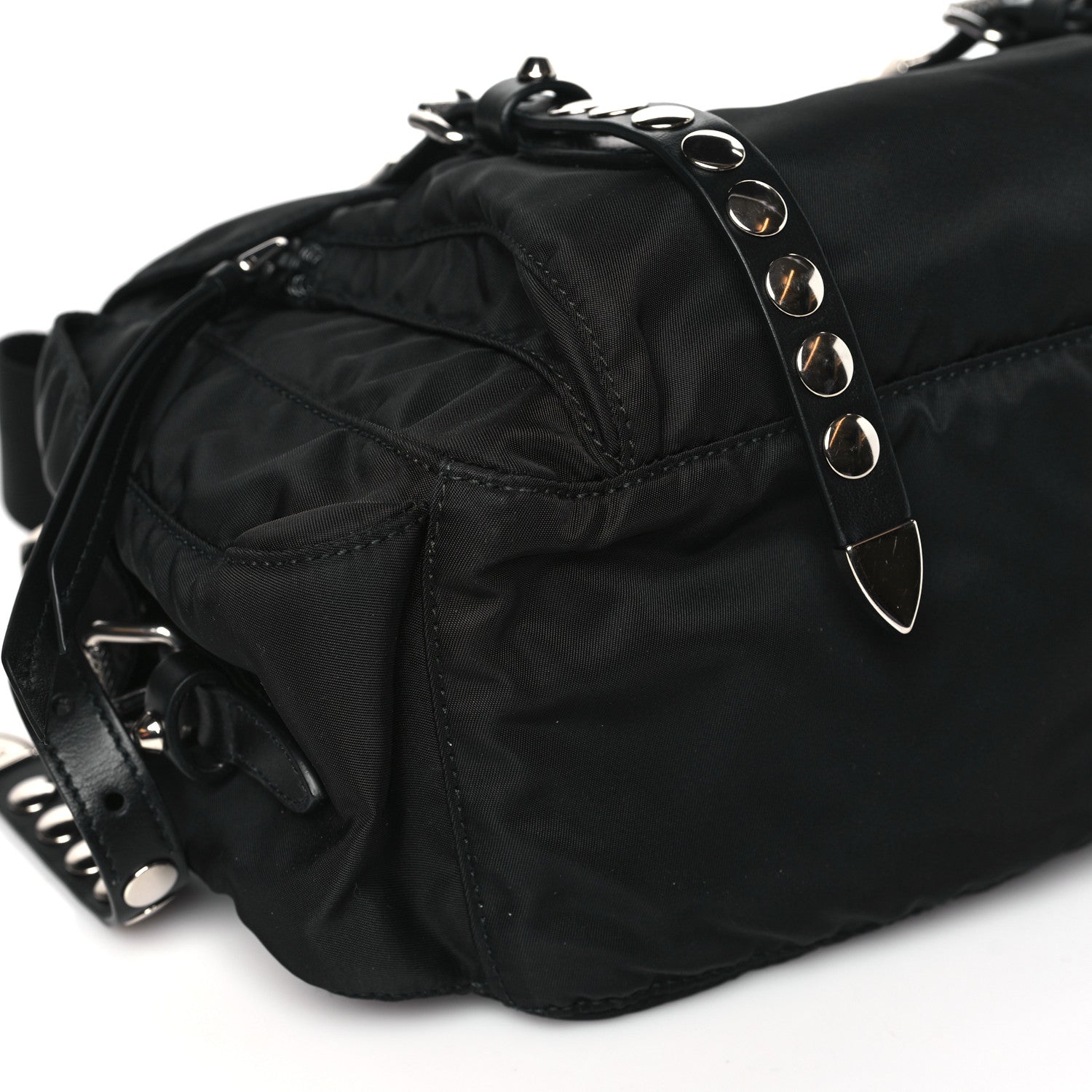 Prada Nylon New Vela Studded Messenger Bag Black 8 of 9
