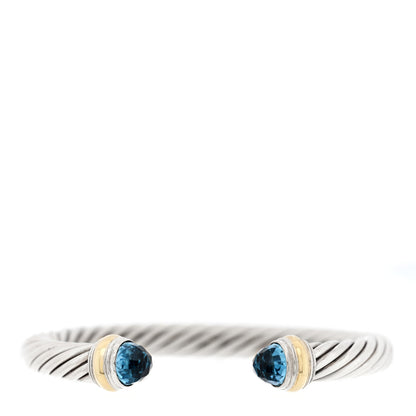 David Yurman Sterling Silver 14K Yellow Gold Blue Topaz 7mm Cable Classics Bracelet 1 of 3