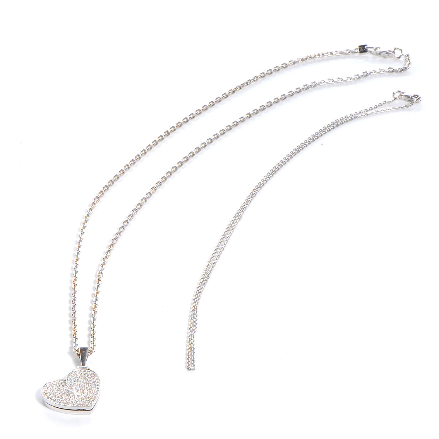 Louis Vuitton 18K Small White Gold And Diamonds Heart Pendant 4 of 7