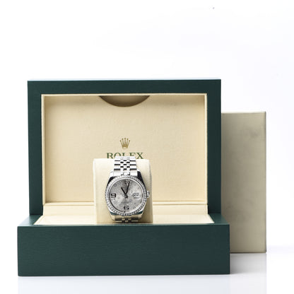 Rolex Stainless Steel 18K White Gold Diamond 36mm Oyster Perpetual Datejust Watch Silver Flowers 118244 9 of 9