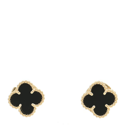 Van Cleef & Arpels 18K Yellow Gold Black Onyx Sweet Alhambra Earrings 1 of 4