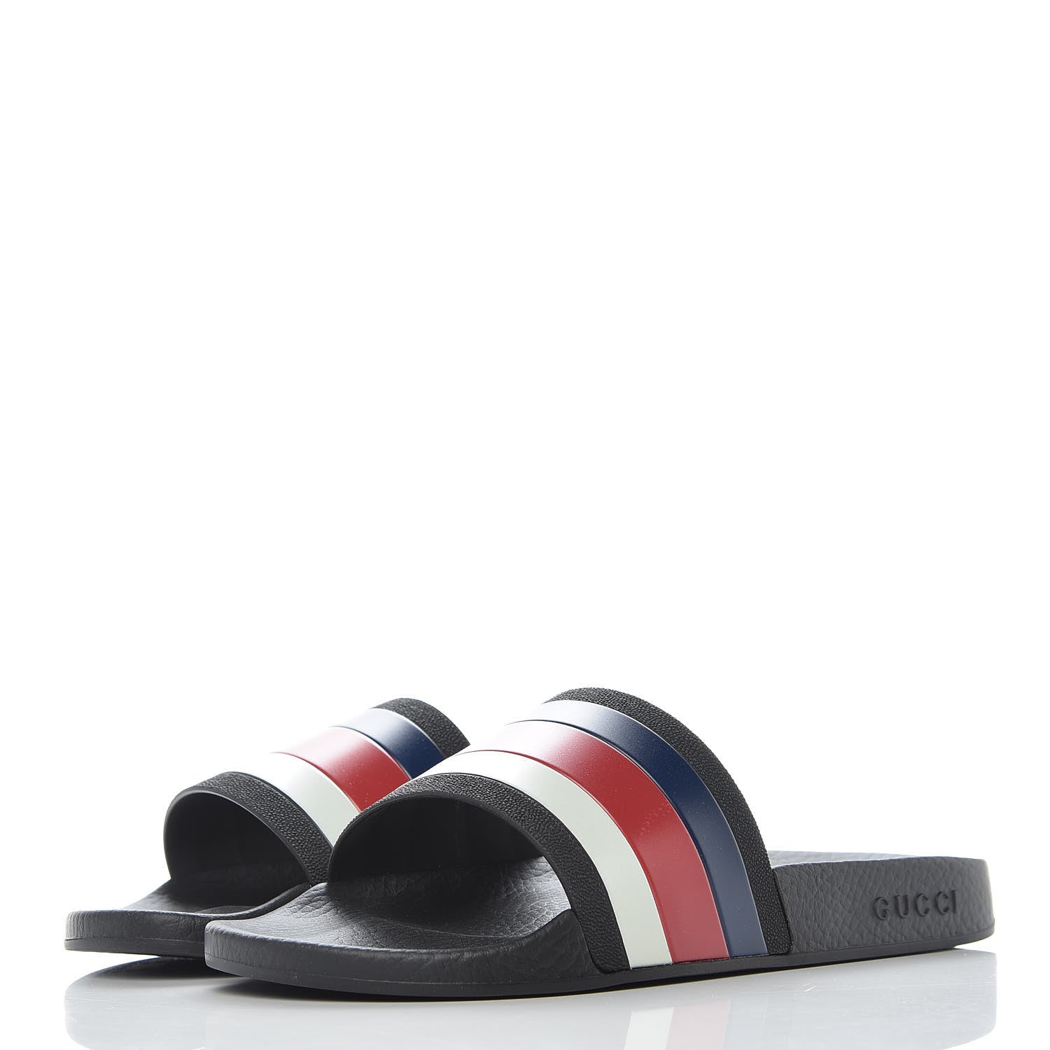 Gucci Rubber Web Mens Pool Slide Sandals 7 Black Mystic White Hibiscus Red Marine 3 of 9