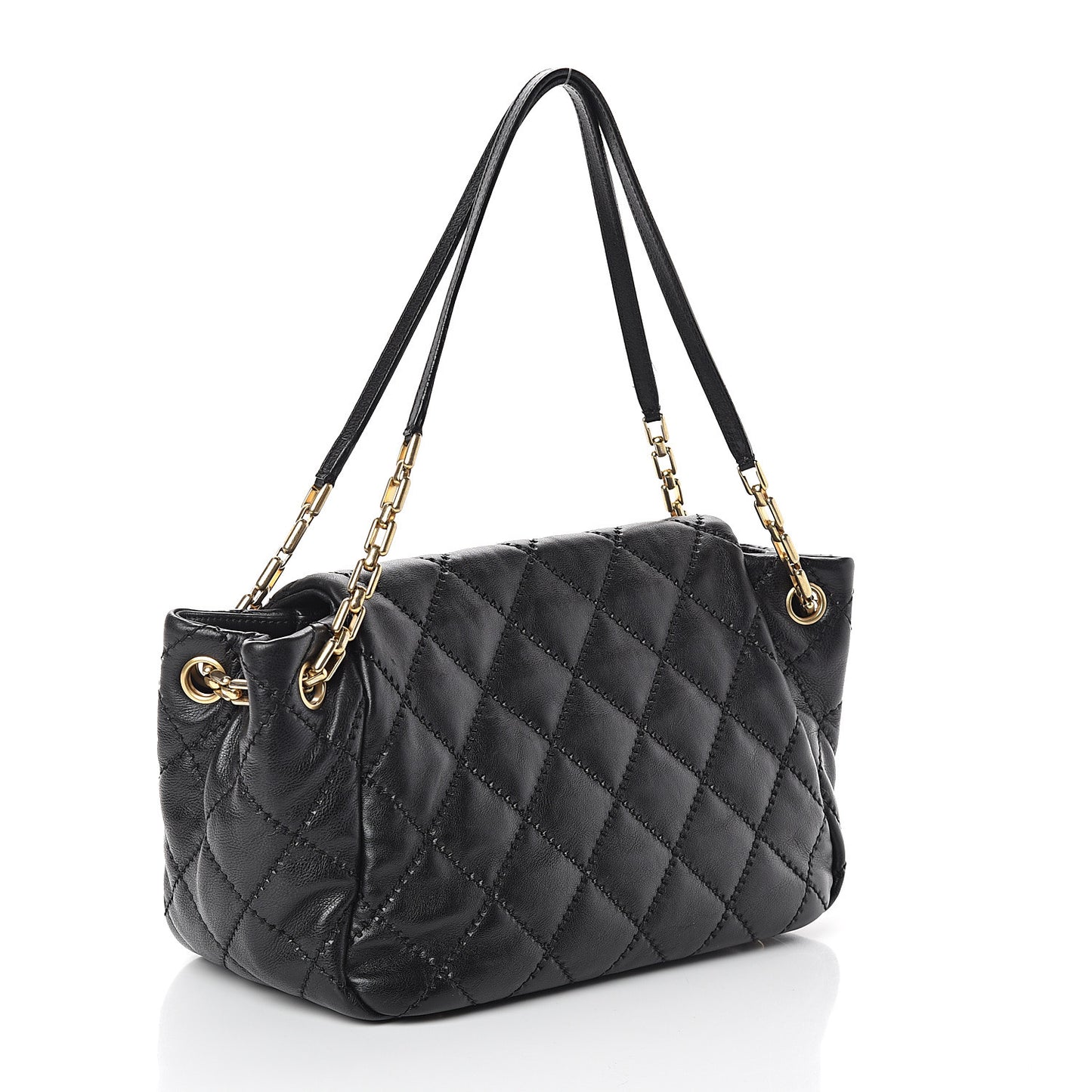Calfskin Quilted Retro Chain Flap Black