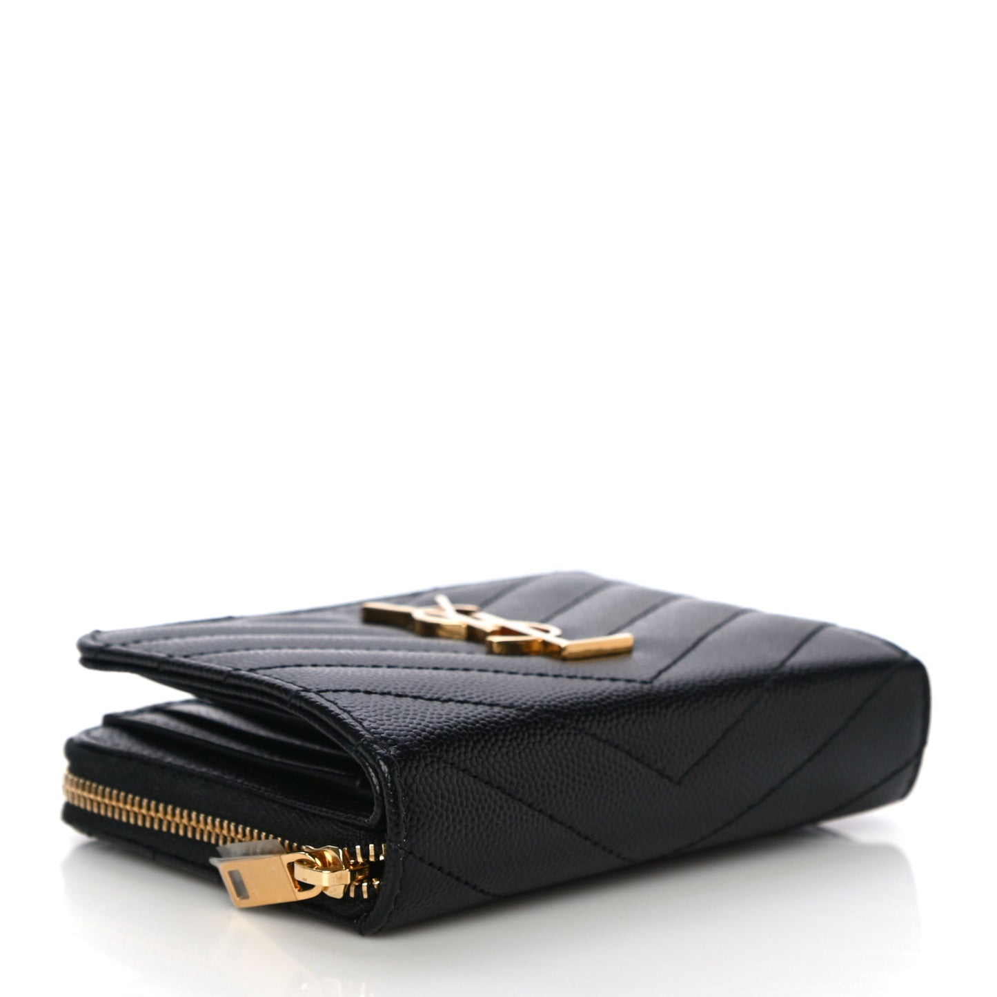 Grain De Poudre Matelasse Chevron Monogram Compact Zip Around Wallet Black