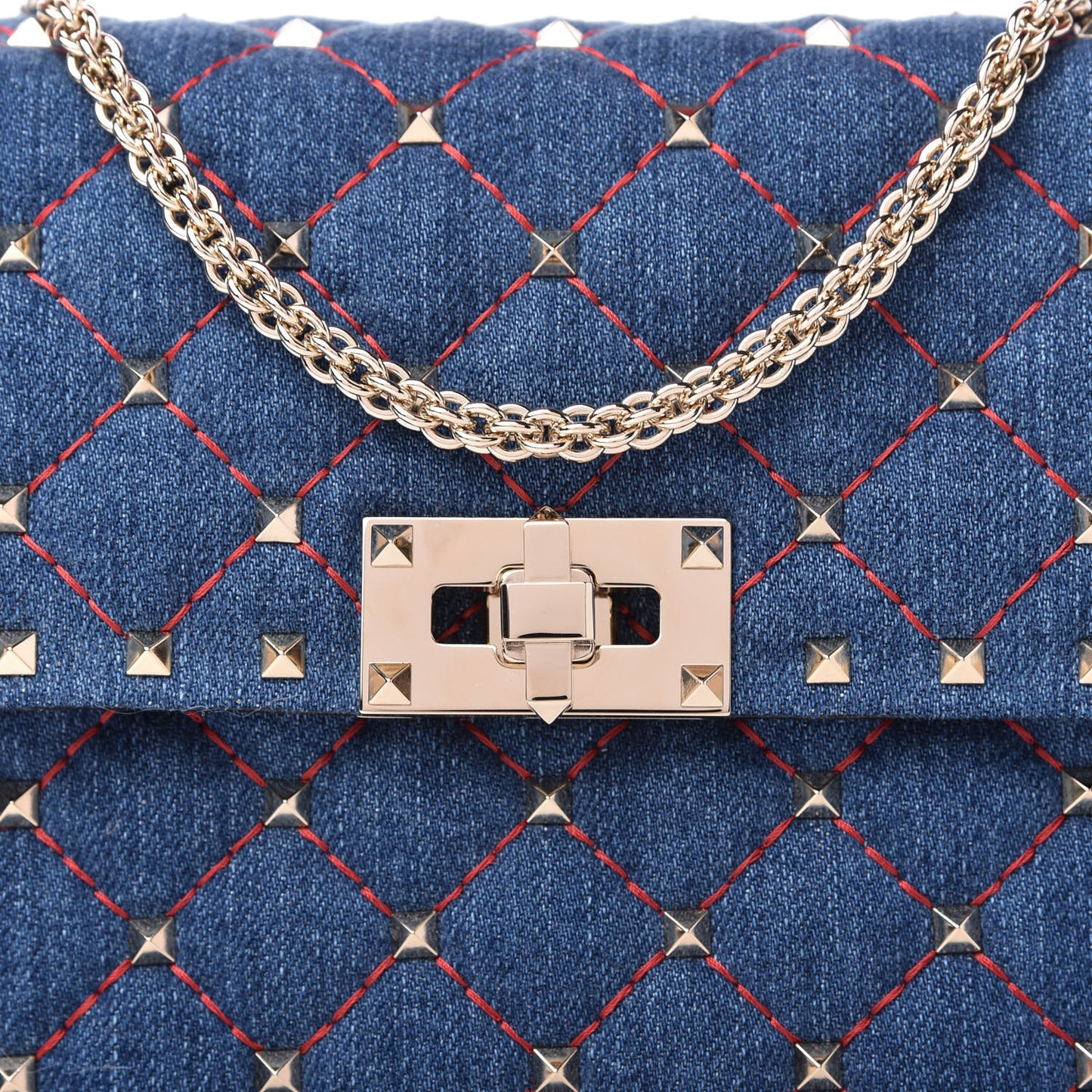 Denim Nappa Medium Rockstud Spike Shoulder Bag Denim Rouge