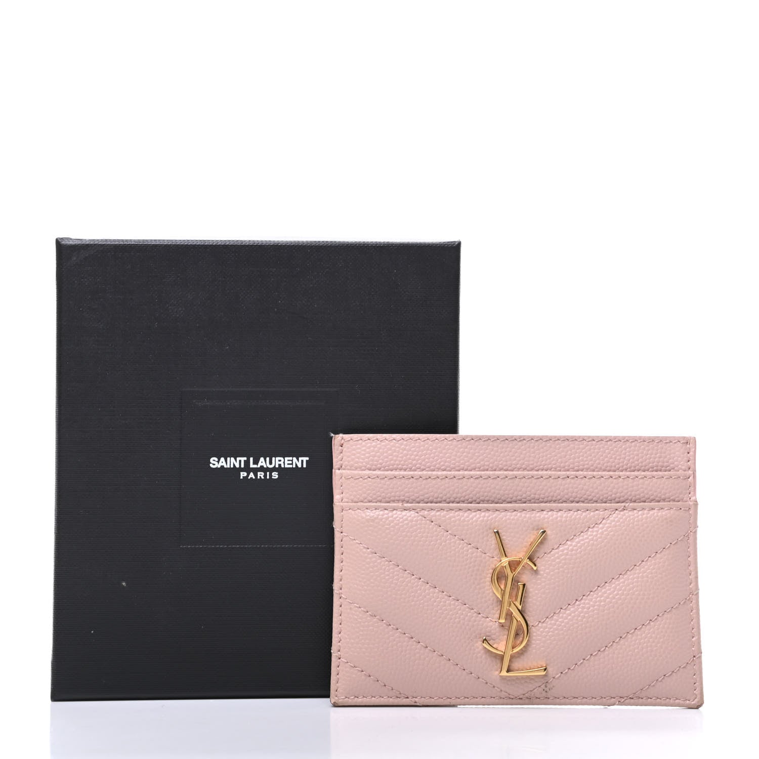 Saint Laurent Grain De Poudre Matelasse Chevron Monogram Credit Card Case Pale Blush 11 of 11