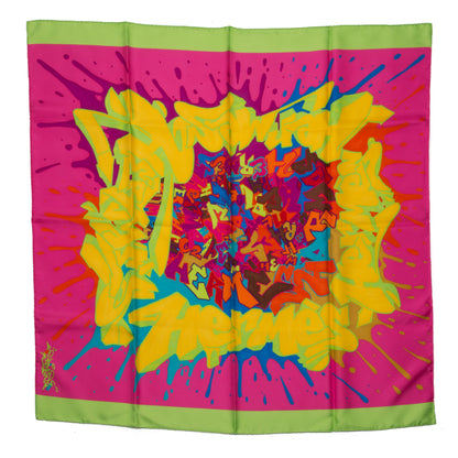 Hermes Silk Graff Graffiti Scarf 90 Rose Fluo Soleil Vert Fluo 1 of 6