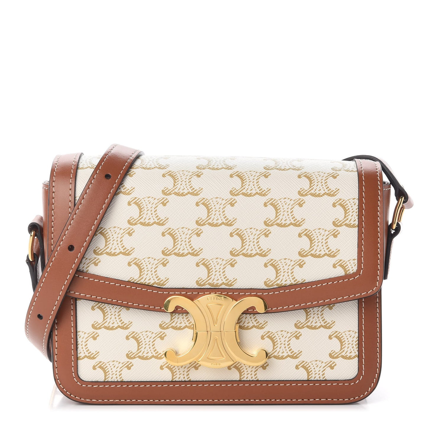 Calfskin Triomphe Canvas Teen Triomphe Bag White