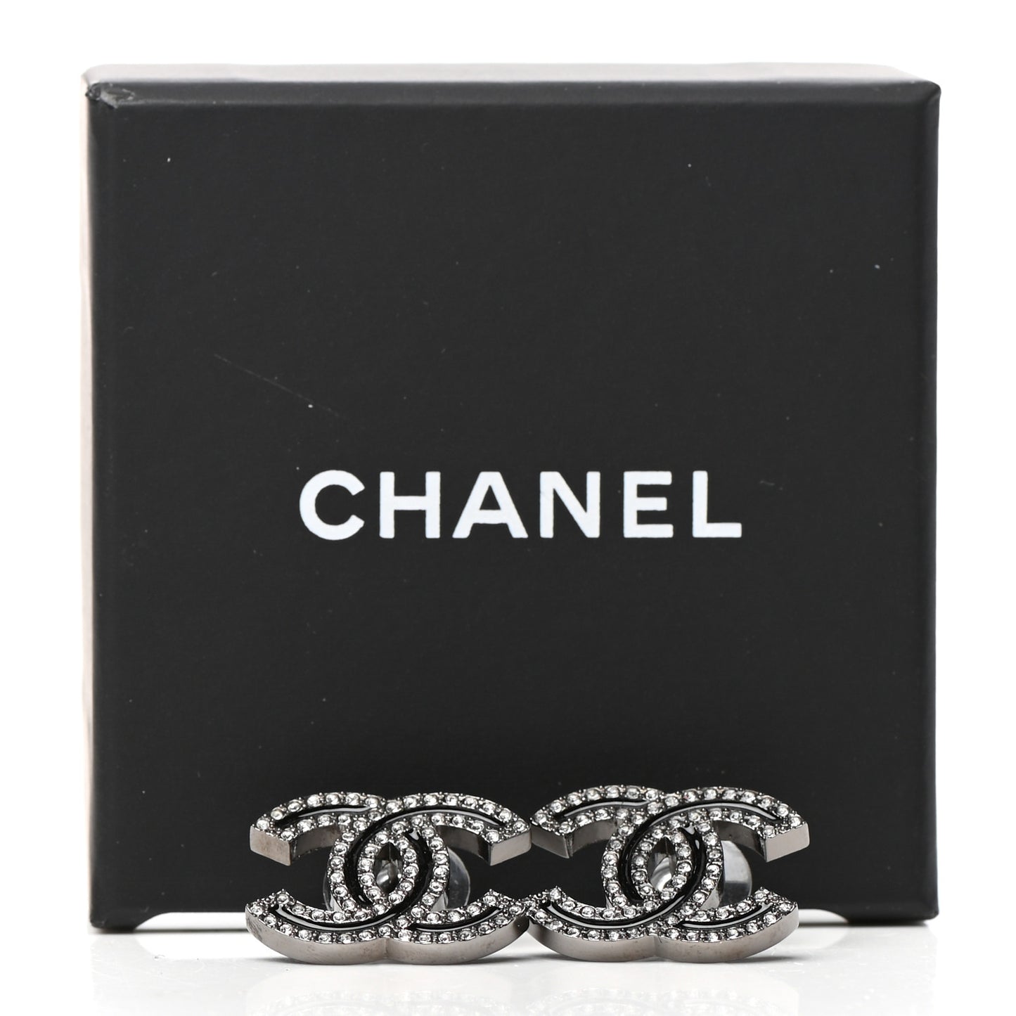 Enamel Crystal CC Earrings Black Silver