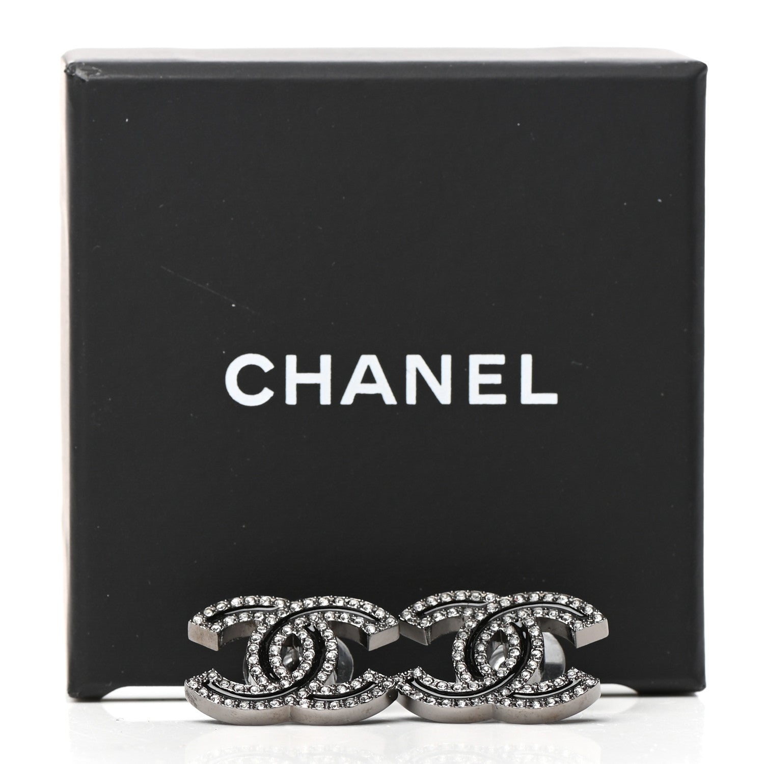 Chanel Enamel Crystal CC Earrings Black Silver 5 of 5