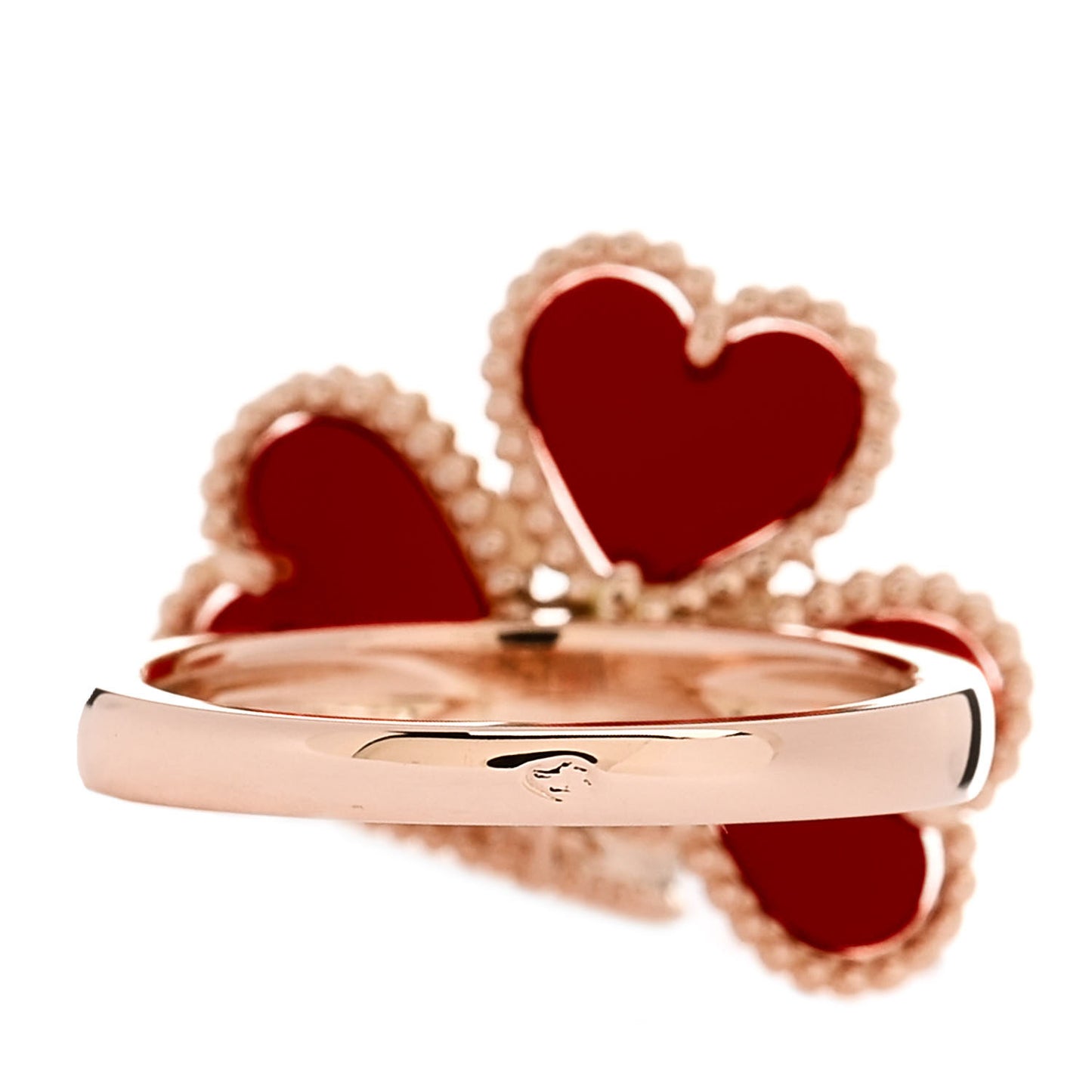 18K Rose Gold Diamond Carnelian Sweet Alhambra Effeuillage Ring 48 4.5
