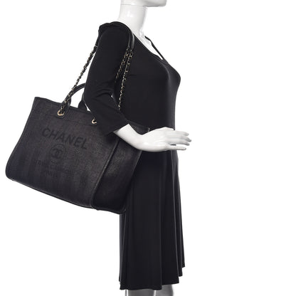 Chanel Straw Raffia Calfskin Striped Large Deauville Tote Black 2 of 10