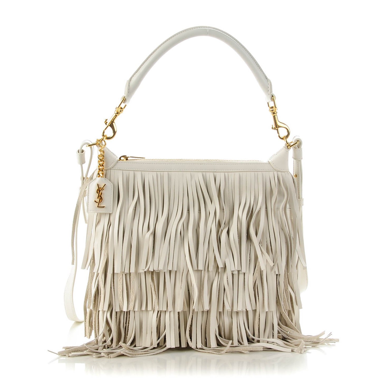Calfskin Small Emmanuelle Fringe Hobo Dove White