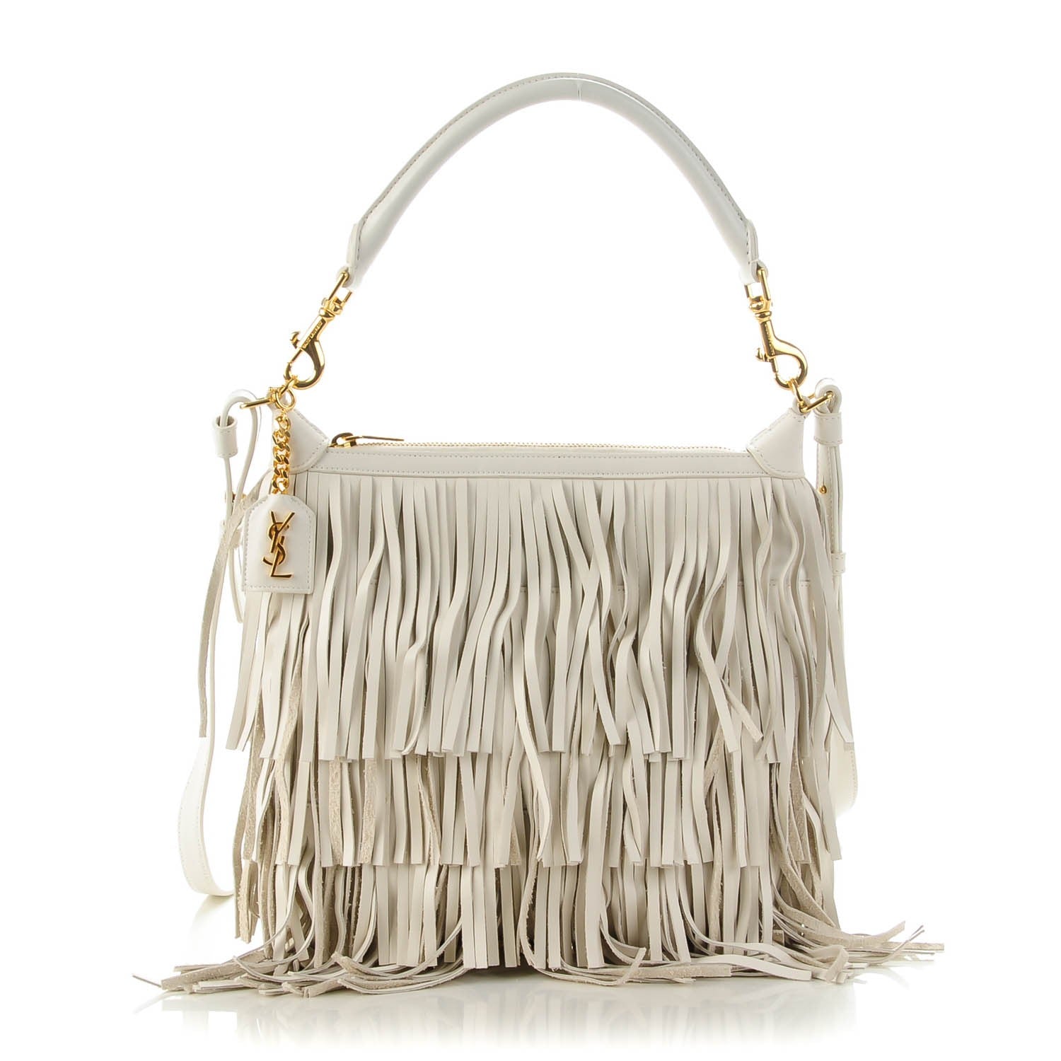 Saint Laurent Calfskin Small Emmanuelle Fringe Hobo Dove White 1 of 6
