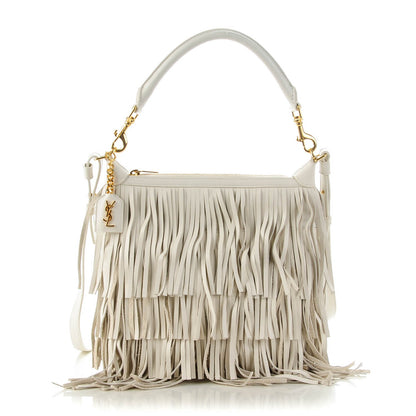 Saint Laurent Calfskin Small Emmanuelle Fringe Hobo Dove White 1 of 6